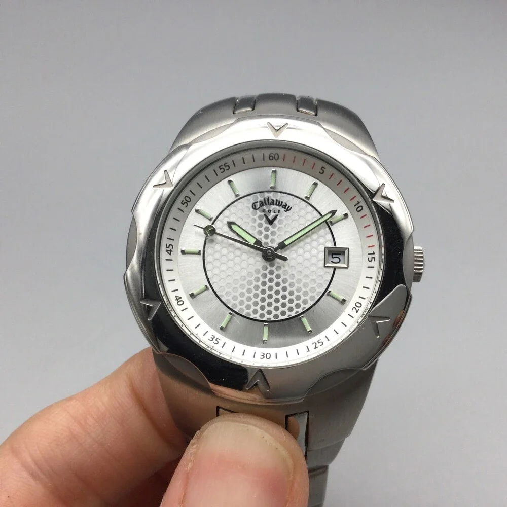 Callaway Golf Watch Mens 39mm Silver Tone Date New Battery 7.25" - Picture 7 of 12
